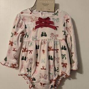 Chickpea Baby Romper with Bow Print And Matching Tights